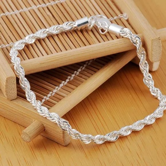 Stunning Twisted Rope Bracelet 4mm Thick, Stamped 925 Solid Sterling Silver - Picture 4 of 6